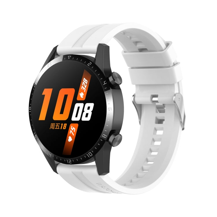 For Huawei Watch GT 2 46mm Silicone  Watch Band with Silver Buckle(White)