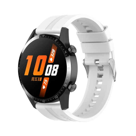 For Huawei Watch GT 2 46mm Silicone  Watch Band with Silver Buckle(White)