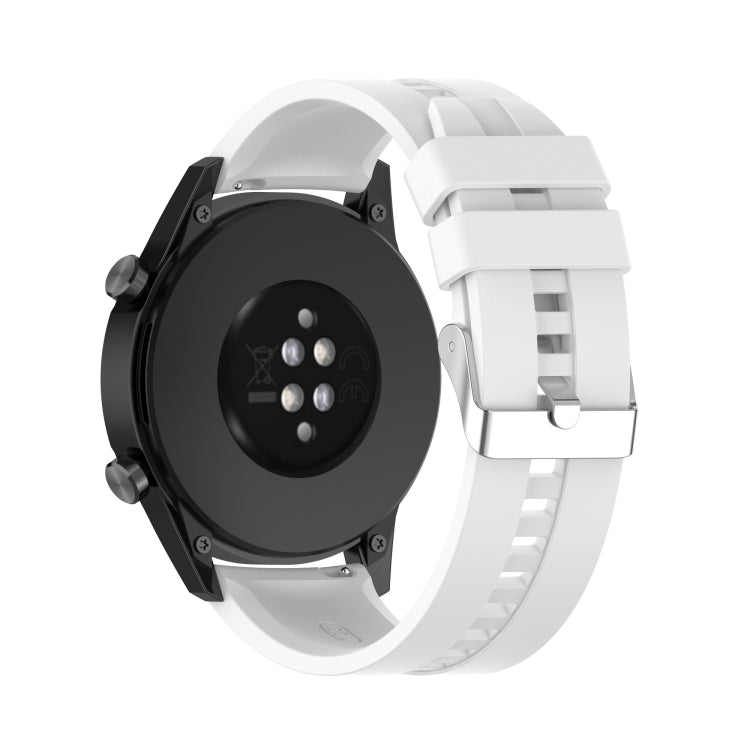 For Huawei Watch GT 2 46mm Silicone  Watch Band with Silver Buckle(White)