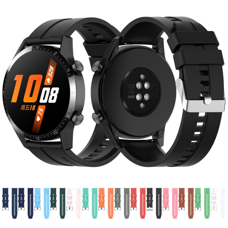 For Huawei Watch GT 2 46mm Silicone  Watch Band with Silver Buckle(White)