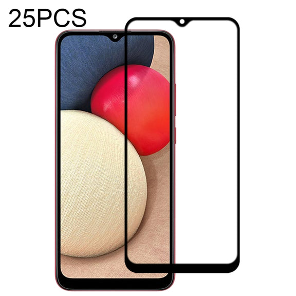 For Samsung Galaxy A02s 25 PCS Full Glue Full Screen Tempered Glass Film