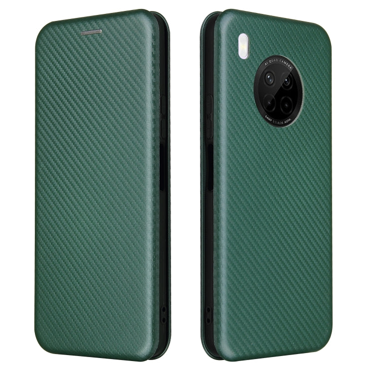 For Huawei Y9a Carbon Fiber Texture Horizontal Flip TPU + PC + PU Leather Case with Card Slot(Green)