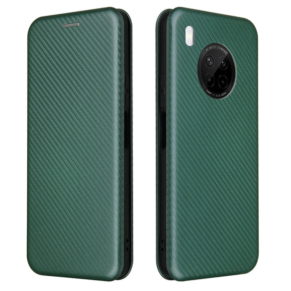 For Huawei Y9a Carbon Fiber Texture Horizontal Flip TPU + PC + PU Leather Case with Card Slot(Green)