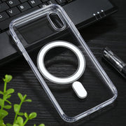 For iPhone XS Max Magsafe Case Simple Magnetic Ring All-inclusive Clear Crystal Acrylic PC +TPU Shockproof Case(Transparent)