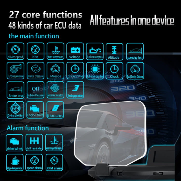 C1 OBD2 + GPS Mode Car HUD Head-up Display Compass / Speed / Water Temperature / Voltage Display / Speed / Fault Alarm / Navigation Function