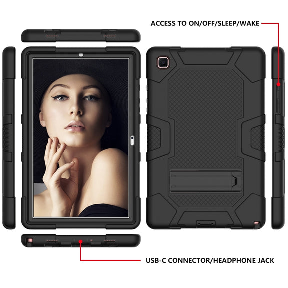 For Samsung Galaxy Tab A7 10.4 (2020) T500 / T505 Contrast Color Robot Shockproof Silicone + PC Protective Case with Holder(Black)