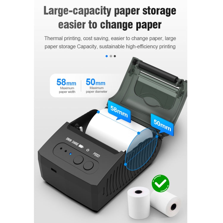 5811DD 58mm Bluetooth 4.0 Portable Thermal Bluetooth Receipt Printer, EU Plug