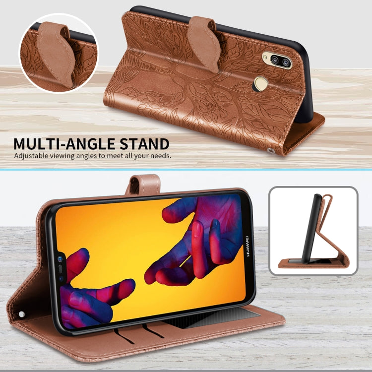 For Huawei P20 Lite Life of Tree Embossing Pattern Horizontal Flip Leather Case with Holder & Card Slot & Wallet & Photo Frame & Lanyard(Brown)