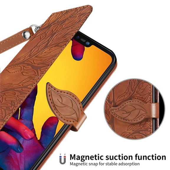 For Huawei P20 Lite Life of Tree Embossing Pattern Horizontal Flip Leather Case with Holder & Card Slot & Wallet & Photo Frame & Lanyard(Brown)