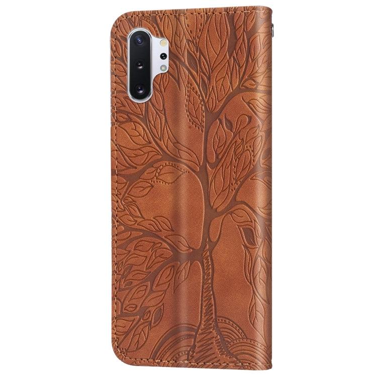 For Samsung Galaxy Note10+ Life of Tree Embossing Pattern Horizontal Flip Leather Case with Holder & Card Slot & Wallet & Photo Frame & Lanyard(Brown)