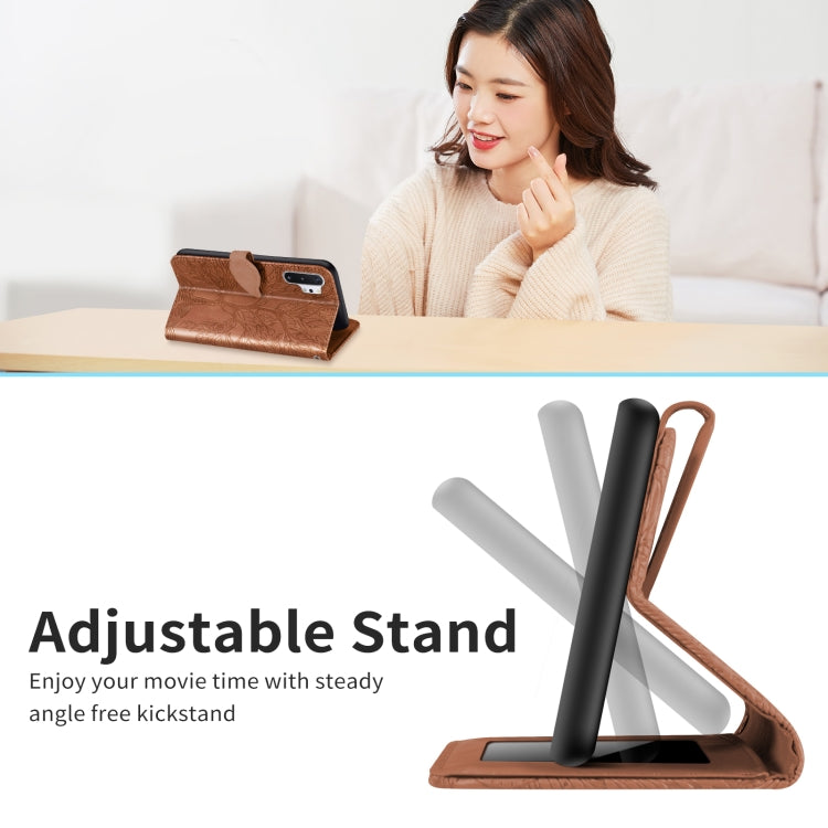 For Samsung Galaxy Note10+ Life of Tree Embossing Pattern Horizontal Flip Leather Case with Holder & Card Slot & Wallet & Photo Frame & Lanyard(Brown)