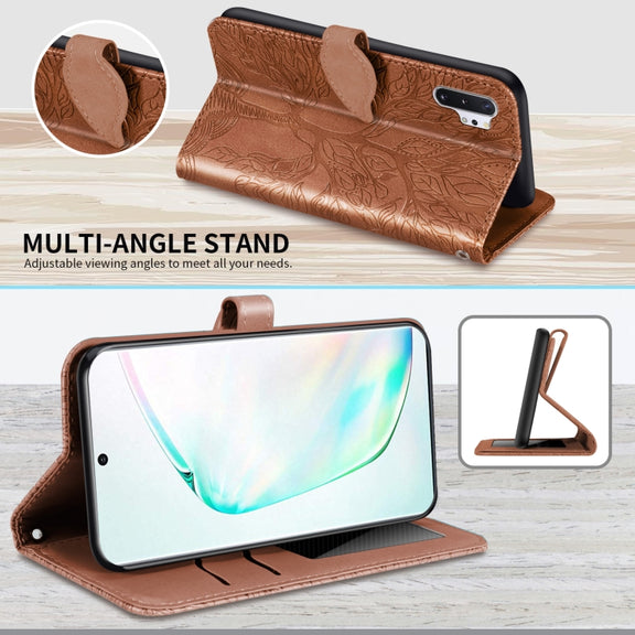 For Samsung Galaxy Note10+ Life of Tree Embossing Pattern Horizontal Flip Leather Case with Holder & Card Slot & Wallet & Photo Frame & Lanyard(Brown)