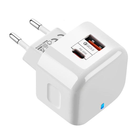 YSY-6087 20W PD + QC 3.0 Dual Ports Travel Charger Power Adapter, EU Plug