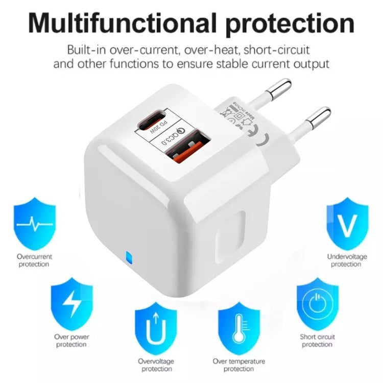 YSY-6087 20W PD + QC 3.0 Dual Ports Travel Charger Power Adapter, EU Plug