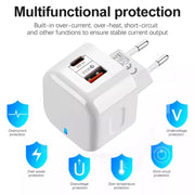 YSY-6087 20W PD + QC 3.0 Dual Ports Travel Charger Power Adapter, EU Plug