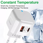 YSY-6087 20W PD + QC 3.0 Dual Ports Travel Charger Power Adapter, EU Plug
