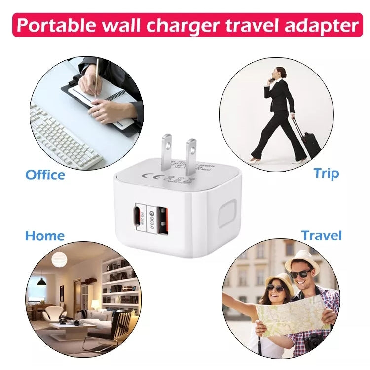 YSY-6087 20W PD + QC 3.0 Dual Ports Travel Charger Power Adapter, EU Plug
