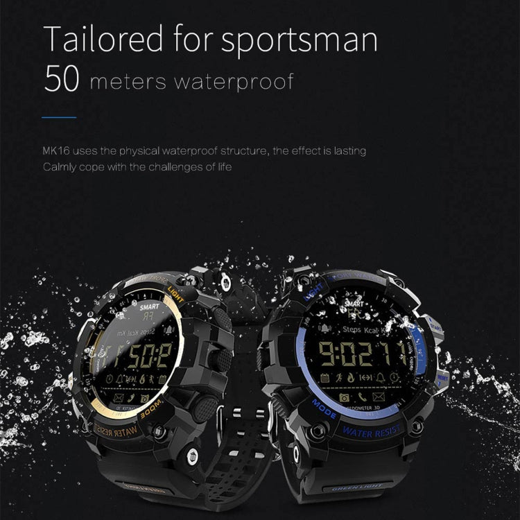 Lokmat MK16 LCD Screen 50m Water-resistant Smart Watch, Support Information Reminder / Remote Camera / Walking Motion Monitor(Blue)