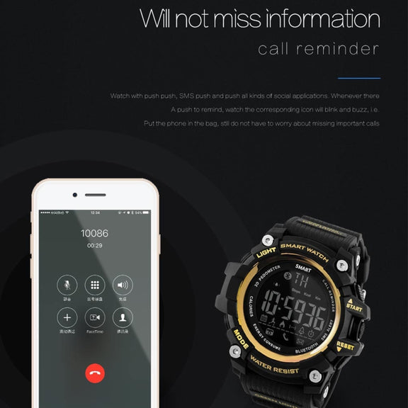 Lokmat MK16 LCD Screen 50m Water-resistant Smart Watch, Support Information Reminder / Remote Camera / Walking Motion Monitor(Gold) - Smart Watches by Lokmat