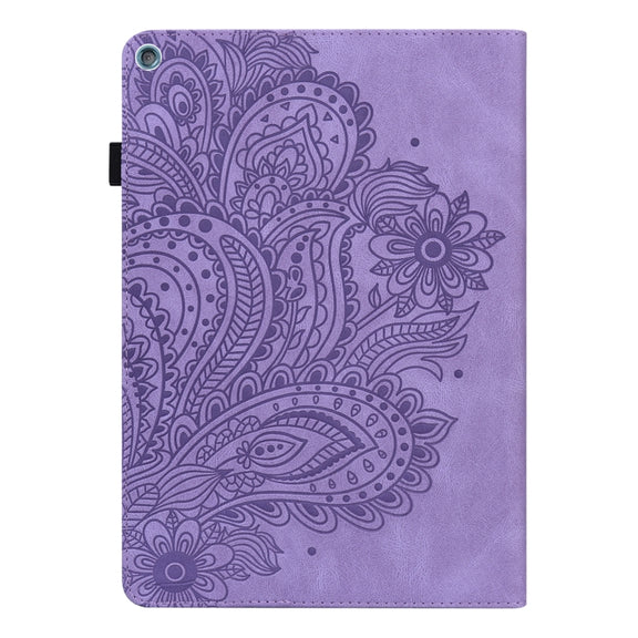 For Amazon Kindle Fire HD 10 2016/2017/2018/2019 Peacock Embossed Pattern TPU + PU Horizontal Flip Leather Case with Holder & Card Slots & Wallet & Sleep / Wake-up Function(Purple)
