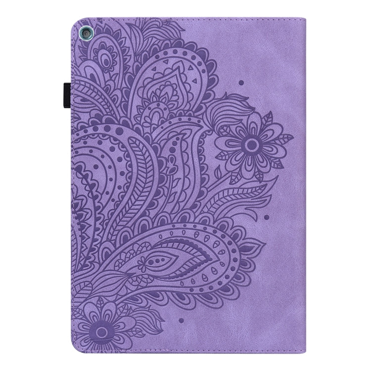 For Amazon Kindle Fire HD 10 2016/2017/2018/2019 Peacock Embossed Pattern TPU + PU Horizontal Flip Leather Case with Holder & Card Slots & Wallet & Sleep / Wake-up Function(Purple)