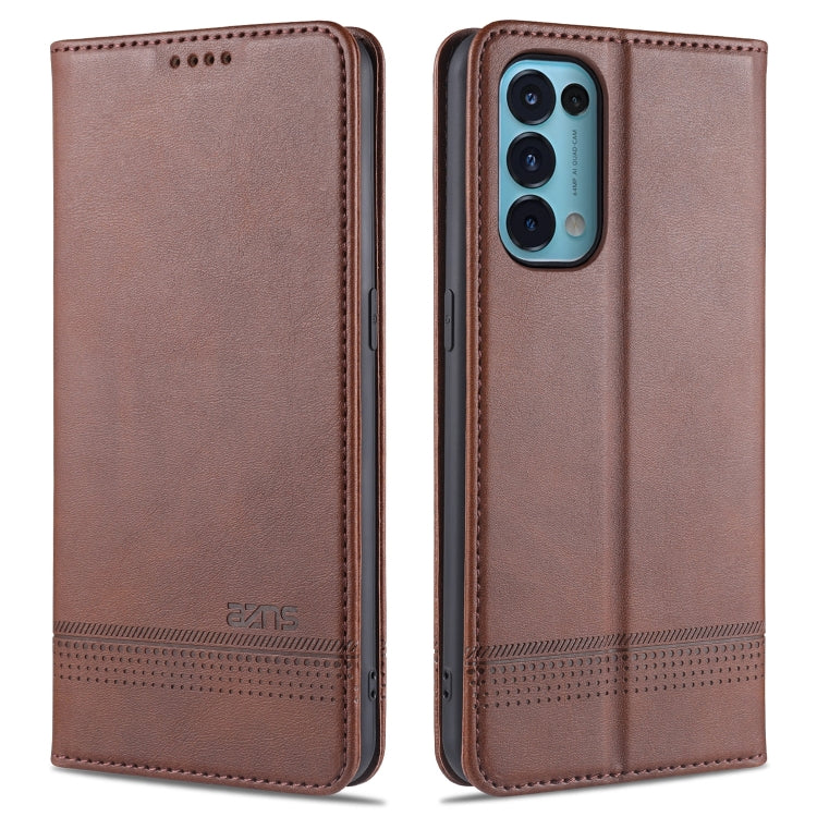 For Oppo Reno5 5G AZNS Magnetic Calf Texture Horizontal Flip Leather Case with Card Slots & Holder & Wallet(Dark Brown)