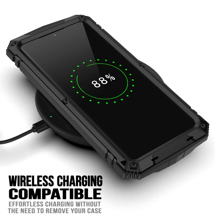 For Samsung Galaxy S21 5G R-JUST Shockproof Water-resistant Dust-proof Metal + Silicone Protective Case with Holder(Black)