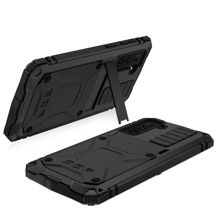 For Samsung Galaxy S21 5G R-JUST Shockproof Water-resistant Dust-proof Metal + Silicone Protective Case with Holder(Black)