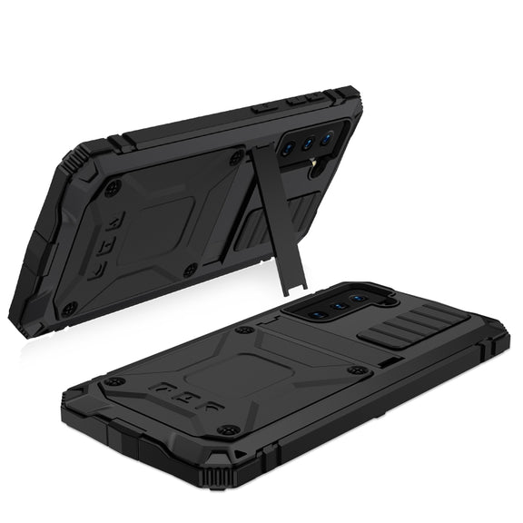 For Samsung Galaxy S21 5G R-JUST Shockproof Water-resistant Dust-proof Metal + Silicone Protective Case with Holder(Black)