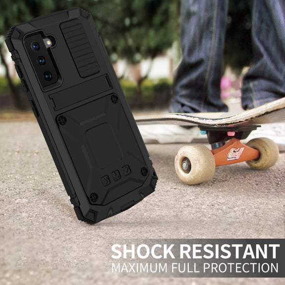 For Samsung Galaxy S21 5G R-JUST Shockproof Water-resistant Dust-proof Metal + Silicone Protective Case with Holder(Black)