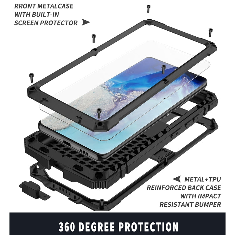 For Samsung Galaxy S21 Ultra 5G R-JUST Shockproof Water-resistant Dust-proof Metal + Silicone Protective Case with Holder(Black)