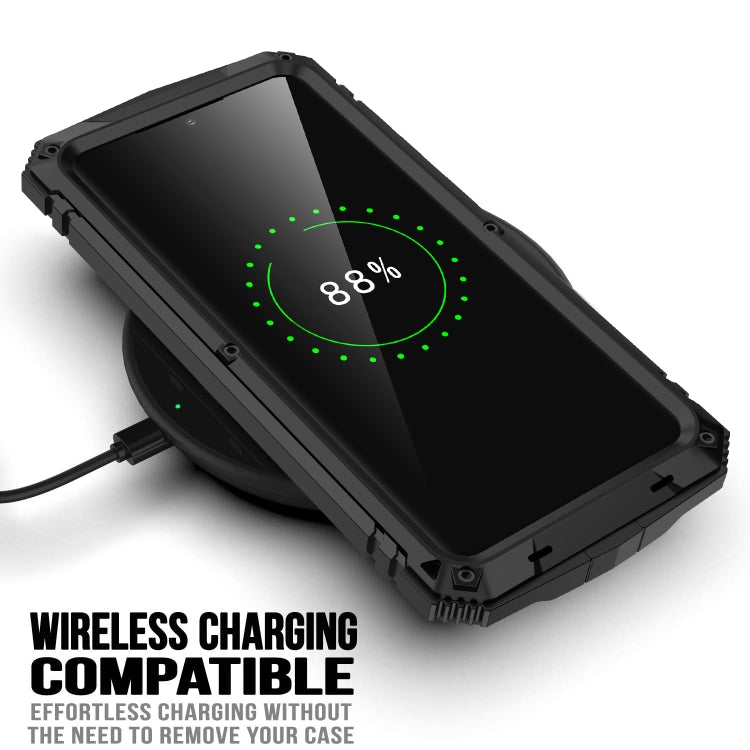 For Samsung Galaxy S21 Ultra 5G R-JUST Shockproof Water-resistant Dust-proof Metal + Silicone Protective Case with Holder(Black)