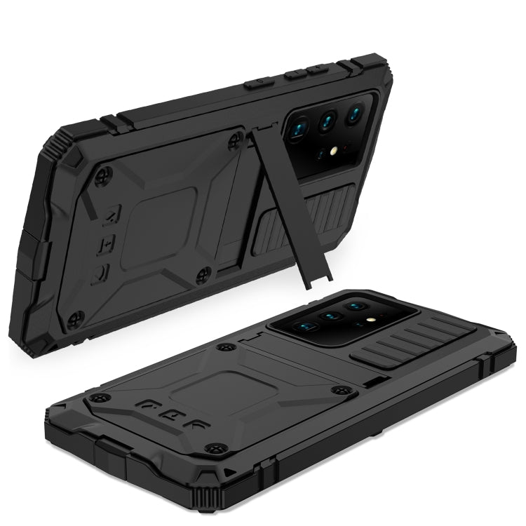 For Samsung Galaxy S21 Ultra 5G R-JUST Shockproof Water-resistant Dust-proof Metal + Silicone Protective Case with Holder(Black)