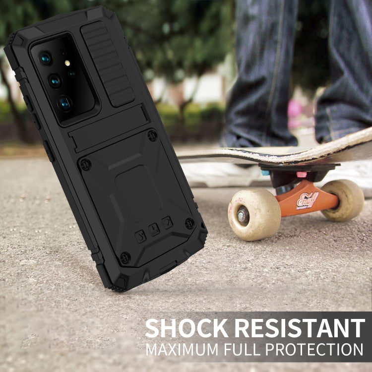 For Samsung Galaxy S21 Ultra 5G R-JUST Shockproof Water-resistant Dust-proof Metal + Silicone Protective Case with Holder(Black)
