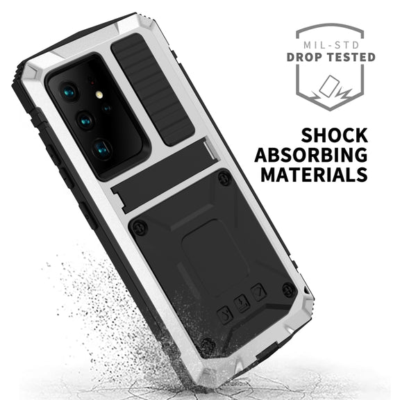 For Samsung Galaxy S21 Ultra 5G R-JUST Shockproof Water-resistant Dust-proof Metal + Silicone Protective Case with Holder(Silver)