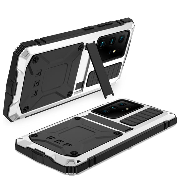 For Samsung Galaxy S21 Ultra 5G R-JUST Shockproof Water-resistant Dust-proof Metal + Silicone Protective Case with Holder(Silver)