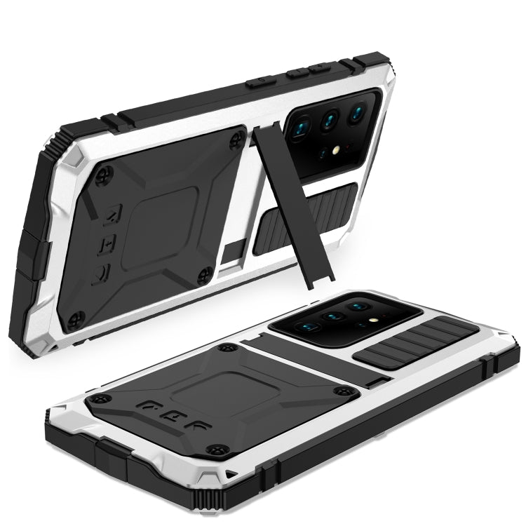 For Samsung Galaxy S21 Ultra 5G R-JUST Shockproof Water-resistant Dust-proof Metal + Silicone Protective Case with Holder(Silver)