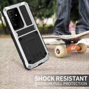 For Samsung Galaxy S21 Ultra 5G R-JUST Shockproof Water-resistant Dust-proof Metal + Silicone Protective Case with Holder(Silver)