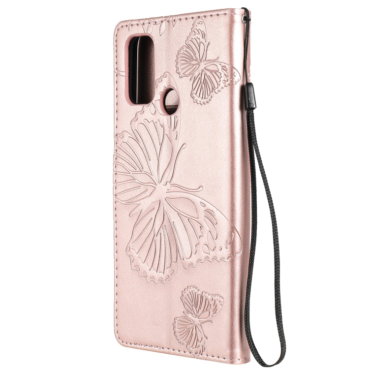 For OPPO A53 (2020) / A53s / A33 (2020) / A32 3D Butterflies Embossing Pattern Horizontal Flip Leather Case with Holder & Card Slot & Wallet(Rose Gold)