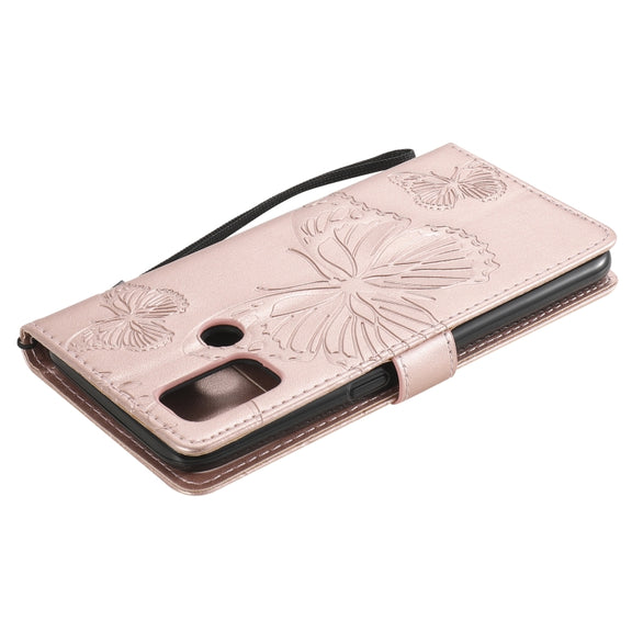For OPPO A53 (2020) / A53s / A33 (2020) / A32 3D Butterflies Embossing Pattern Horizontal Flip Leather Case with Holder & Card Slot & Wallet(Rose Gold)