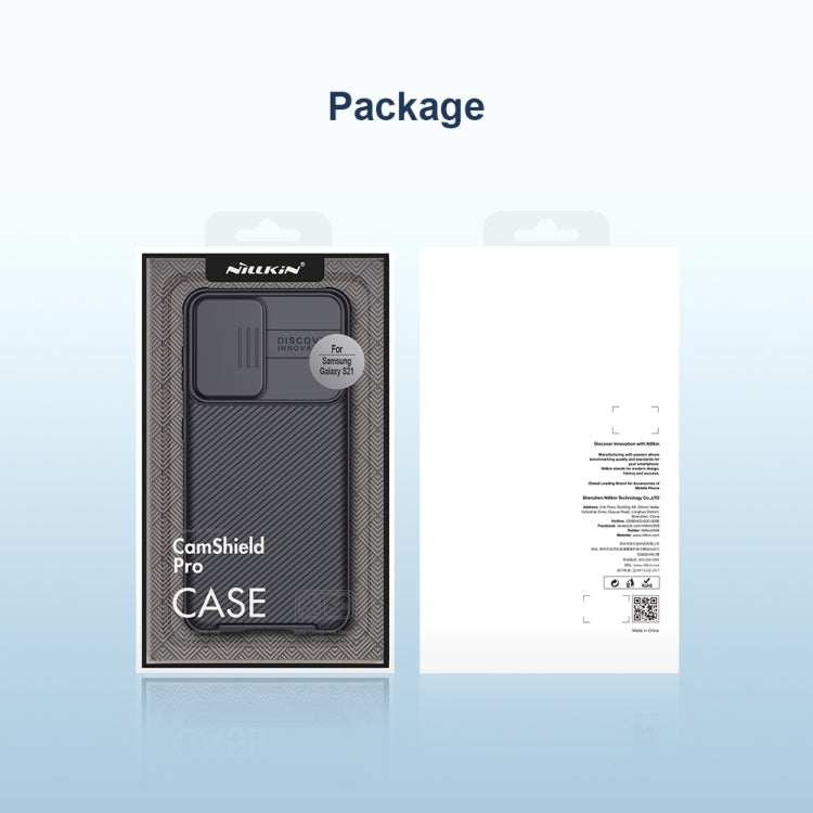 For Samsung Galaxy S21 5G NILLKIN Black Mirror Pro Series Camshield Full Coverage Dust-proof Scratch Resistant Phone Case(Blue)
