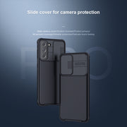 For Samsung Galaxy S21 5G NILLKIN Black Mirror Pro Series Camshield Full Coverage Dust-proof Scratch Resistant Phone Case(Blue)