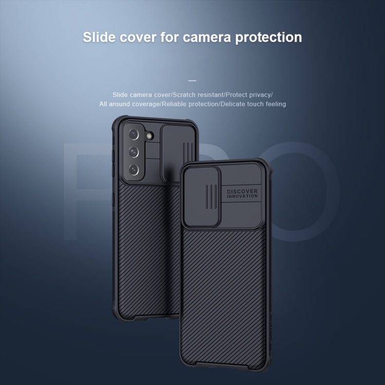 For Samsung Galaxy S21 5G NILLKIN Black Mirror Pro Series Camshield Full Coverage Dust-proof Scratch Resistant Phone Case(Blue)