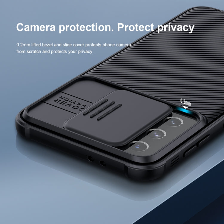 For Samsung Galaxy S21 5G NILLKIN Black Mirror Pro Series Camshield Full Coverage Dust-proof Scratch Resistant Phone Case(Blue)