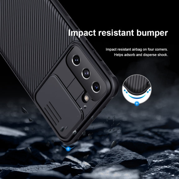 For Samsung Galaxy S21 5G NILLKIN Black Mirror Pro Series Camshield Full Coverage Dust-proof Scratch Resistant Phone Case(Blue)