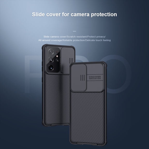 For Samsung Galaxy S21 Ultra 5G NILLKIN Black Mirror Pro Series Camshield Full Coverage Dust-proof Scratch Resistant Phone Case(Black)
