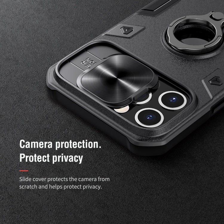 For iPhone 12 Pro Max NILLKIN Shockproof CamShield Armor Protective Case with Invisible Ring Holder(Black)