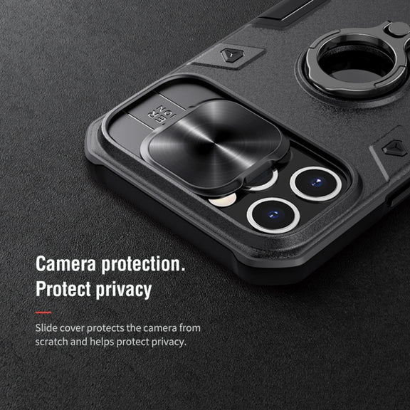 For iPhone 12 Pro Max NILLKIN Shockproof CamShield Armor Protective Case with Invisible Ring Holder(Black)