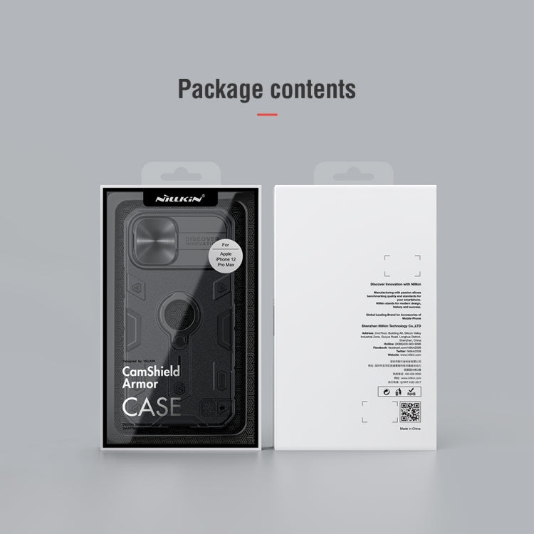 For iPhone 12 Pro Max NILLKIN Shockproof CamShield Armor Protective Case with Invisible Ring Holder(Black)