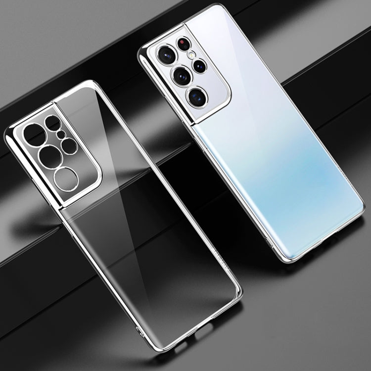 For Samsung Galaxy S21 Ultra 5G SULADA Shockproof Plating Silicone Transparent Protective Case(Silver)